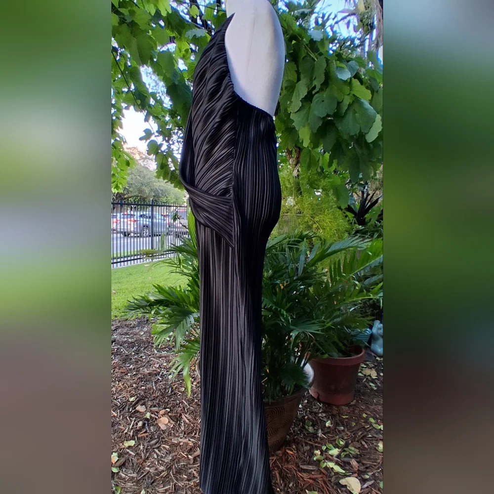 🔥ASOS DRAPED Black PLISSE HALTER Maxi Dress Size 10 EUC - Picture 12 of 12